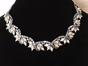 Vgt Rare 50’s Wolcott Rhinestone Blue Baguette & Clear Marquis Stone Necklace - Picture 1 of 17