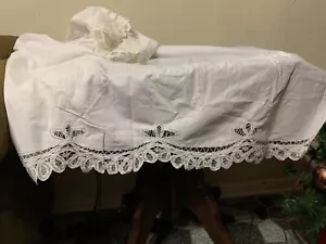 Battenburg Lace White Full Bed Skirt Dust Ruffled 54 x 76 x 14" Cotton - Picture 1 of 15