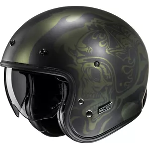Motorcycle Helmet XL - HJC V31 Flame - Retro Vintage Jet - Schwarz-Olivgrün - Picture 1 of 3