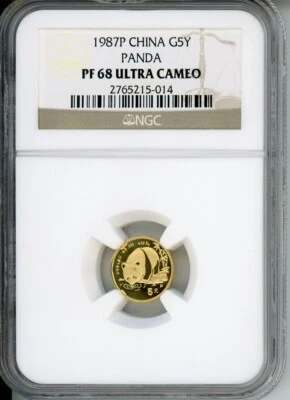 1987-P 5Y 5 YUAN G5Y Chinese PROOF GOLD PANDA 1/20 Oz. NGC PR68 PF68 CHINA !! - Image 1 of 2