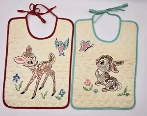 Vintage Disney Bambi Thumper Paragon Needlecraft Quilted Baby Bibs Completed 70s - Picture 1 of 8