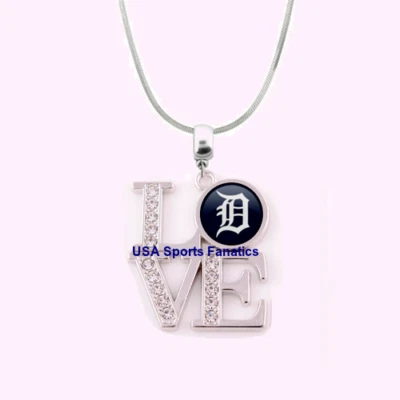 MLB - Detroit Tigers Team Love Necklace With Rhinestones On A 925 Snake Chain - Image 1 of 2
