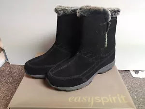 EASY SPIRIT Julissa Black Suede Faux Fur Lined Booties Boots Size US 9 - Picture 1 of 4