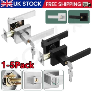 Internal Door Lever Handle Sets Latch Bathroom Bedroom Door Lever Lock with Keys - Picture 1 of 12