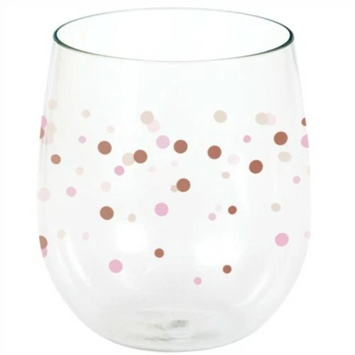Gold Dots 14 oz Stemless Plastic Wine Glasses Bridal Wedding Birthday Decoration - Image 1 of 1