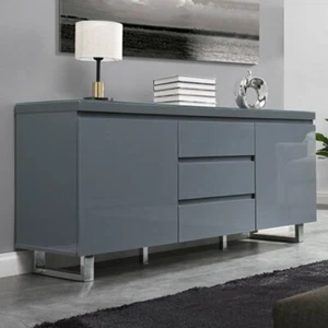 Sydney Large High Gloss Sideboard With 2 Door 3 Drawer In Grey - Picture 1 of 11