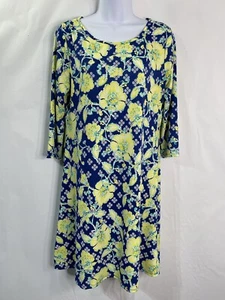 Ruby Rd Damen Gr. M marine/gelb Stretch 3/4 Arm Rundhals Etuikleid - Bild 1 von 9