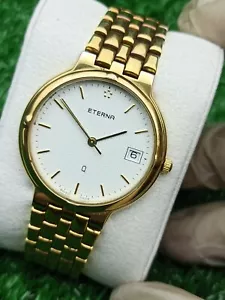 Stunning Men Vintage ETERNA 260.2162.22 Gold-plated Quartz Swiss 80s Wristwatch - Picture 1 of 15