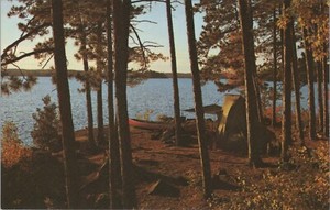 Picturesque Camp Site By Thomas Peters Lakes Tent Lake Chrome Vintage Post Card