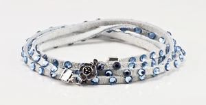 Swarovski Crystal and Leather 5 wrap bracelet in white with pale blue crystals - Picture 1 of 2