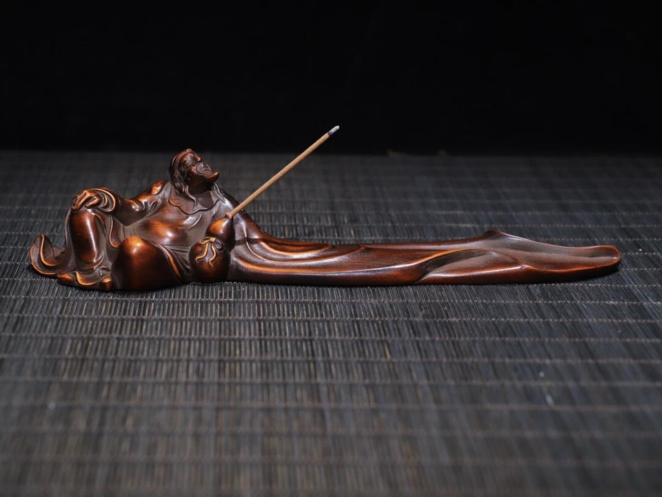 Palitos de incenso de buxo padrão Li Bai escultura em madeira antiga natural porcelana 19,5 cm - Imagem 1 de 4