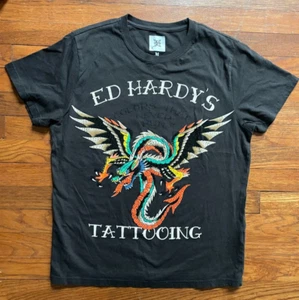 NWOT Sz M Ed Hardy T-Shirt Dragon Rhinestone Tattoo DEH Graphic Tee Originals - Picture 1 of 9