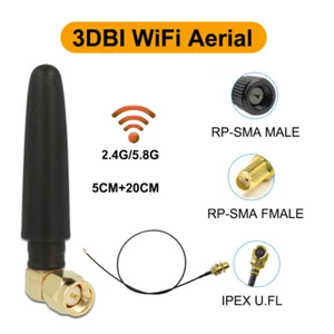 Antenne WiFi Pigtail WLAN PC RP-SMA IPEX Routeur 3DBI 2,4 GHz 5,8 GHz Antenne WiFi - Photo 1/10