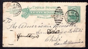 693 US TO CHILE PS STATIONERY LETTER CARD 1889 SAN FRANCISCO - SANTIAGO - Picture 1 of 2