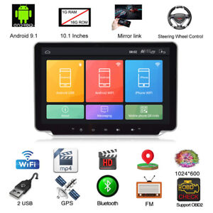 10inch 1DIN Android 9.1 Car Stereo Radio Bluetooth GPS Navi Player Rotatable MP5