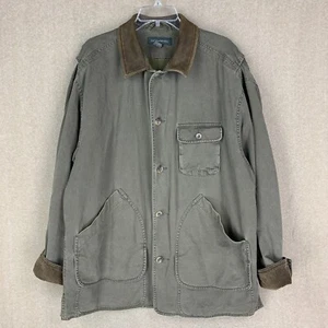 Banana Republic Barn Coat Size Large Mens Green Chore Jacket Cotton Leather - Picture 1 of 24