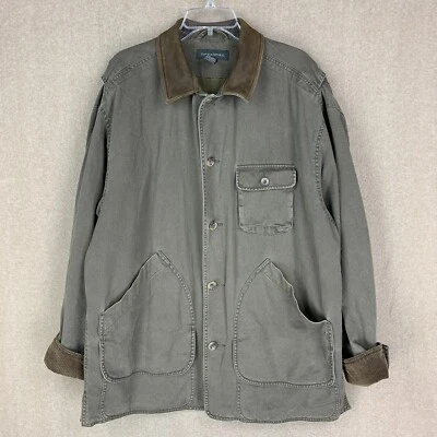 Banana Republic Barn Coat Size Large Mens Green Chore Jacket Cotton Leather - Image 1 of 4
