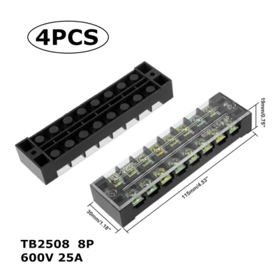 4Pcs Dual Rows 8P Covered Barrier Screw Terminal Block Strip 600V 25A TB2508 - Image 1 of 4