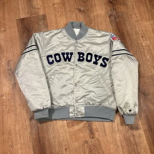 Vintage Starter Dallas Cowboys Satin Jacket 90s Mens Medium NFL Silver Bomber - Picture 1 of 7
