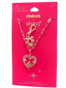 Paris Hilton RARE Sliving Silver Heart Bow Necklace & Matching Pet Charm Set NEW - Picture 1 of 3
