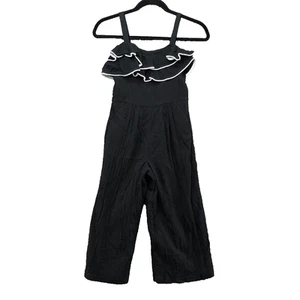 Janie And Jack Ruffle Pom Pom Jumpsuit Girls 8 Black Flowy Gauze Play School - Picture 1 of 13