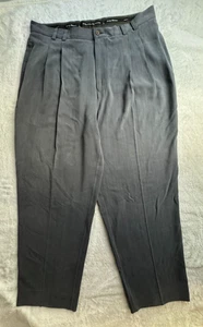Vtg TOMMY BAHAMA Relax 100% Silk Trouser Pant Men Sz 38 Black Pleated Coastal - Picture 1 of 4