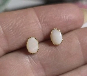 Vintage Mini 14K Yellow Gold Opal Stud Earrings, No Backs - Picture 1 of 11