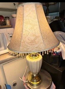 Lamp Vintage Boudoir Table White Milk Glass Floral Lampshade Brass - Picture 1 of 11