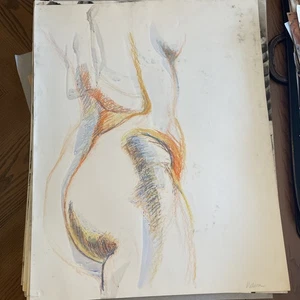 Vintage 70er Jahre Kohle Figur Zeichnung Karen Ann Nelson Original Lebensstudie - Bild 1 von 4