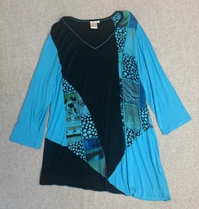 Parsley & Sage Tunic Top Womens 2X Lagenlook Art Deco Patchwork Asymmetric Flowy - Picture 1 of 6