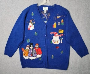 The Quacker Factory Ugly Christmas Sweater Strickjacke Damen Large Schneemann blau - Bild 1 von 7