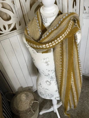 Madewell Chunky Weave Fringe Scarf Wrap Vintage Inspired Gold Cream - Image 1 of 3