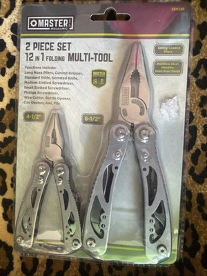 Master Mechanic 2 Piece Multitool Set 12 In 1 Folding Stainless4 1/2 6 1/2” 1425 - Image 1 of 4