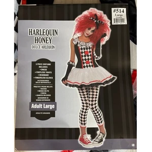 Costume Arlecchino Miele Adulto L (10-12) 5 Pezzi Vestito Collant Senza Piedi Fascia - Foto 1 di 14