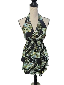 Madden NYC Floral Tiered Halter Dress Sz Small Smocked Waist Beachy Backless - Picture 1 of 10