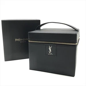 YSL Saint Laurent Vanity Bag Leather Black Makeup Pouch Case Handbag with Box - Picture 1 of 10