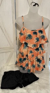 Nuevo con etiquetas Traje de baño Tankini de verano Mae conjunto de 2 piezas pantalones cortos para niños talla pequeña palmeras volantes - Imagen 1 de 5