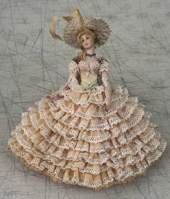 Vintage Dollhouse Miniature Doll Young Women Victorian Lady Pink Dress Royalty - Image 1 of 4