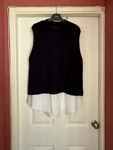 M&S Collection Navy Jumper With White Shirt Attached, Sleeveless. Size 22 - Picture 1 of 6