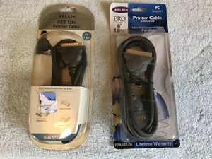 Two Belkin 6 Ft Printer Cable IEEE 1284 DB25 Male Parallel, New - Picture 1 of 4