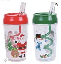 ❄️Christmas Holiday Tumblers with Swirly Straw and Lid, Set of 2 Santa/Snowman