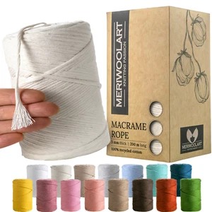 MeriWoolArt Makramee Garn 3mm 200m - Öko-Tex 100% recyceltes Baumwollgarn farbig - Bild 1 von 44