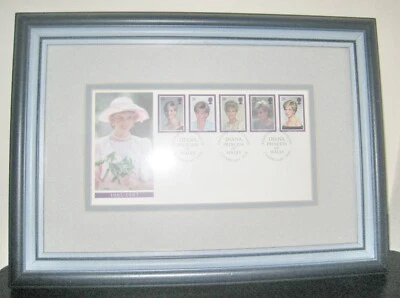 PRINCESS OF WALES DIANA 5 Tribute Commemorative Postal Stamps Framed Glass w/COA - Image 1 of 4