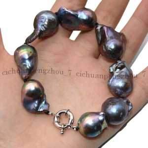 Huge 15-25mm Natural South Sea Black Reborn Keshi Baroque Pearl Bracelet 7.5'' - Picture 1 of 3