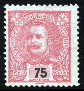 PORTUGAL 1895-96 Rey Carlos 75 Arrois Rojo y Negro SG 353 Michel #131A COMO NUEVO - Imagen 1 de 2