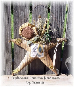 Handmade PRiMiTiVe FALL STAR w/VINTAGE SUNFLOWER SEED POCKET - Bild 1 von 4