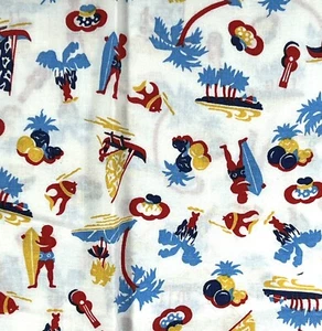 1-1/8 yd Beach Themed Quilt Fabric Concord Fabrics Surfing Fish Island Palms - Picture 1 of 4