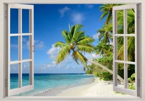 wandtattoo  Palmen Meer Strand Beach Karibik 3d sticker aufkleber 130cm XXL 64ar - Bild 1 von 1