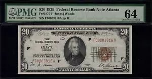1929 $20 Federal Reserve Bank Note - Atlanta - FR.1870-F - Graded PMG 64 - Picture 1 of 2