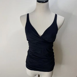 Anne Cole 34D 32DD Twist-Front Ruched Tankini Top Black Underwire No soft cups - Afbeelding 1 van 13